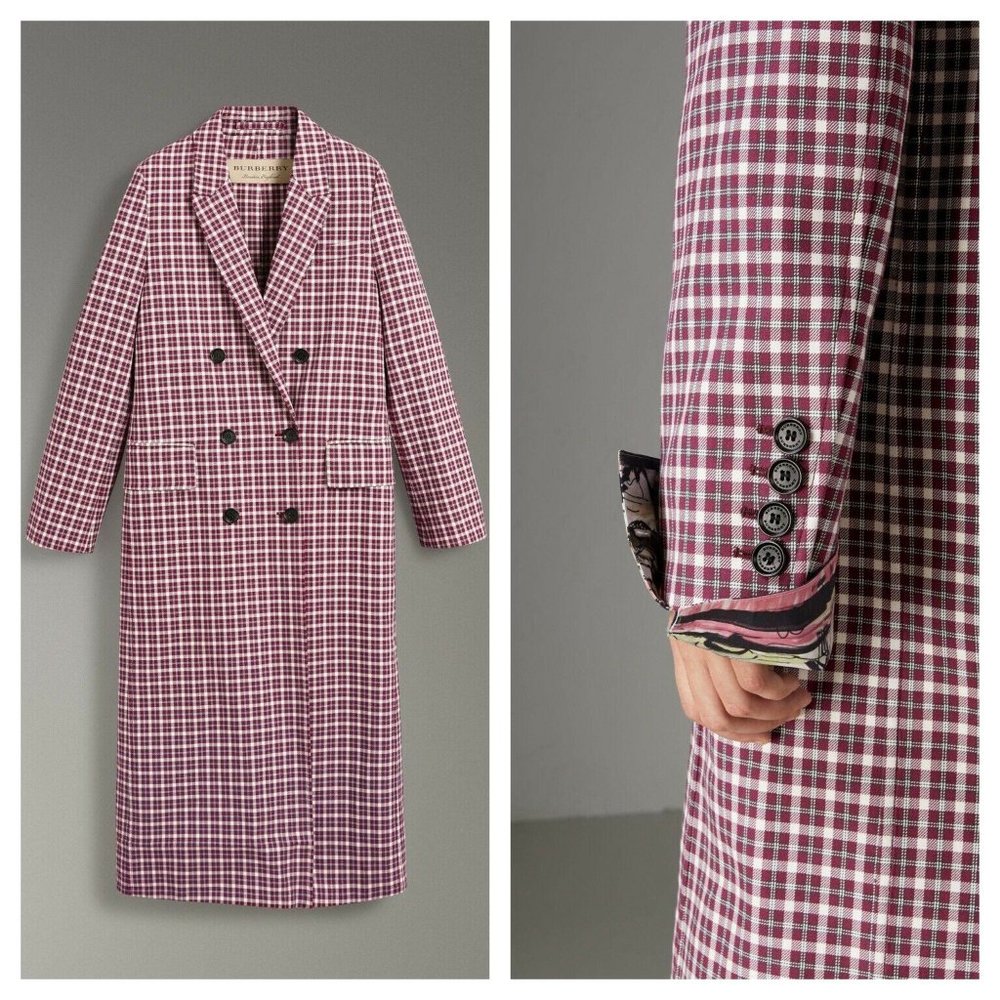 BURBERRY $3,490 NWT Authentic Double-Breasted White Purple Plaid Trench Coat 10 - Picture 14 of 16